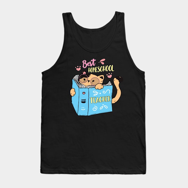 Cute Homeschool Teacher Cat Cartoon Tank Top by USProudness